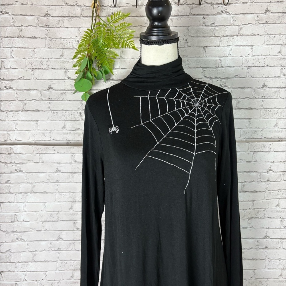 Vintage Joseph A Black Ruched Turtleneck Spider Tunic - Picture 2 of 8
